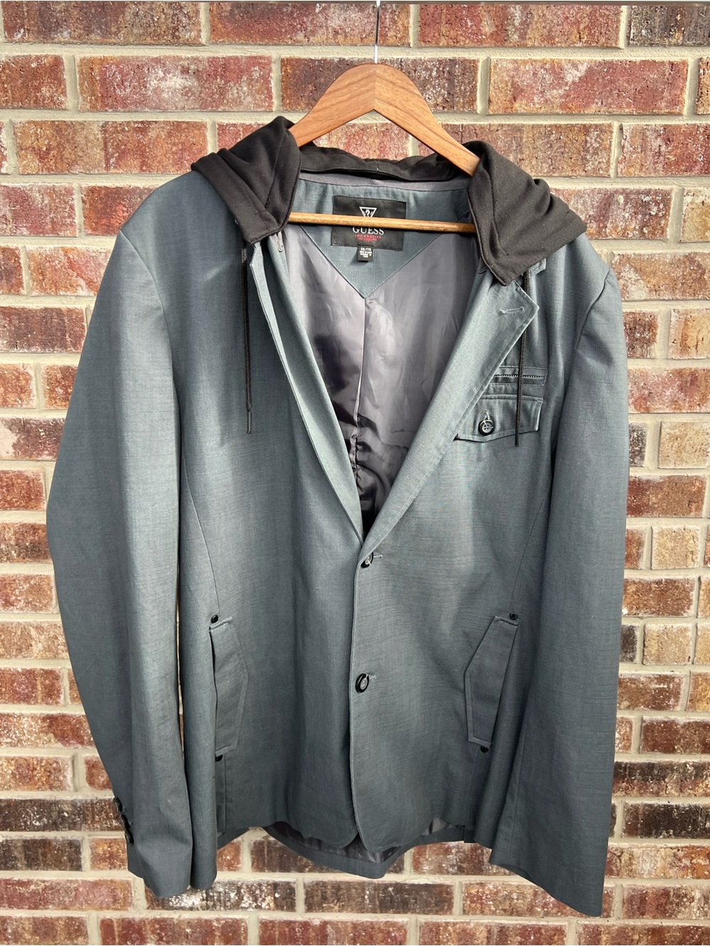 GUESS Slate Gray Blazer Jacket w/ Removable Hoodie 2XL